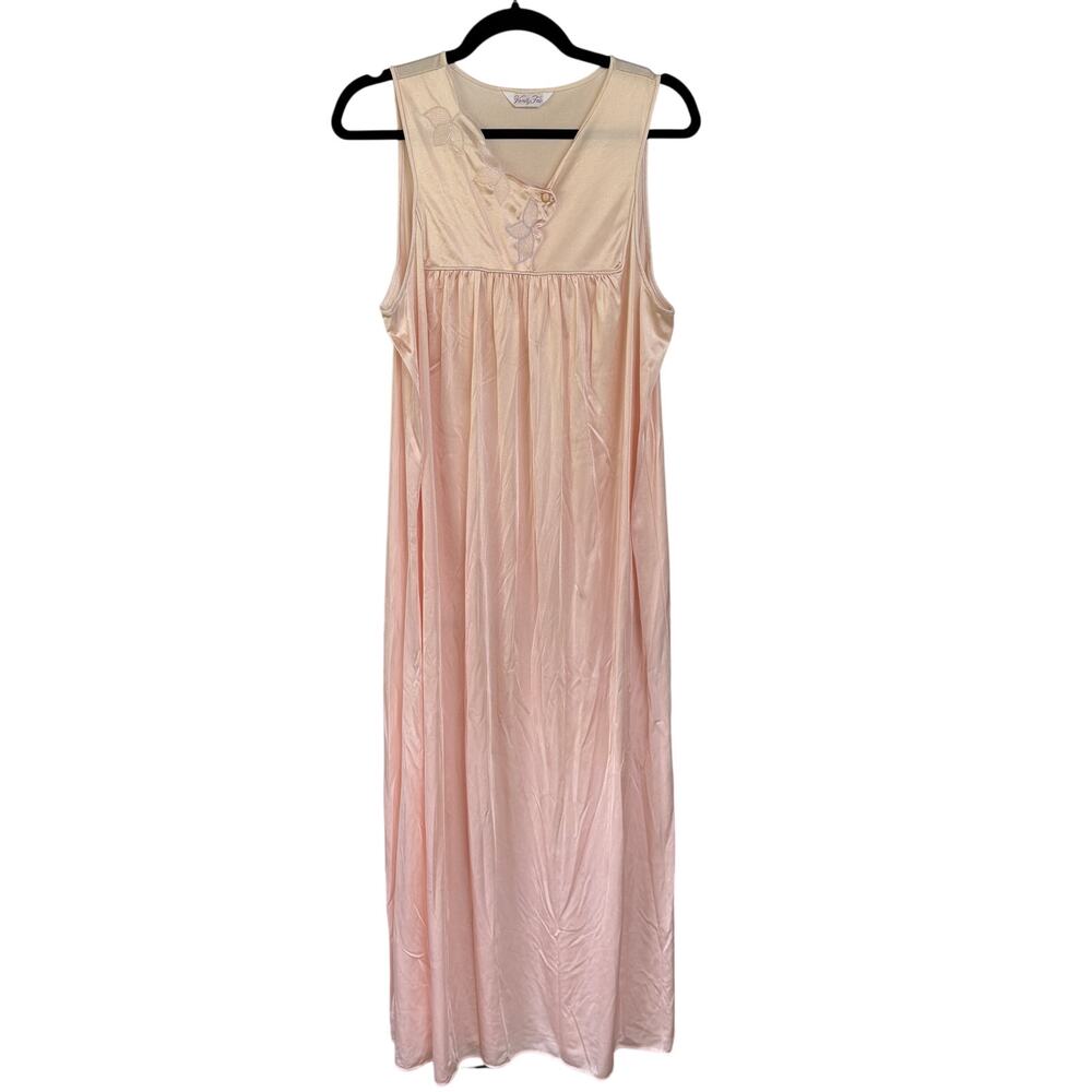Vintage Peach Silky Slip Dress Vanity Fair Sleeveless Dainty Floral Flowy Medium